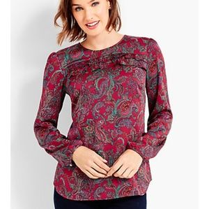 Talbots | Paisley Key-Hole Ruffle Yoke Blouse